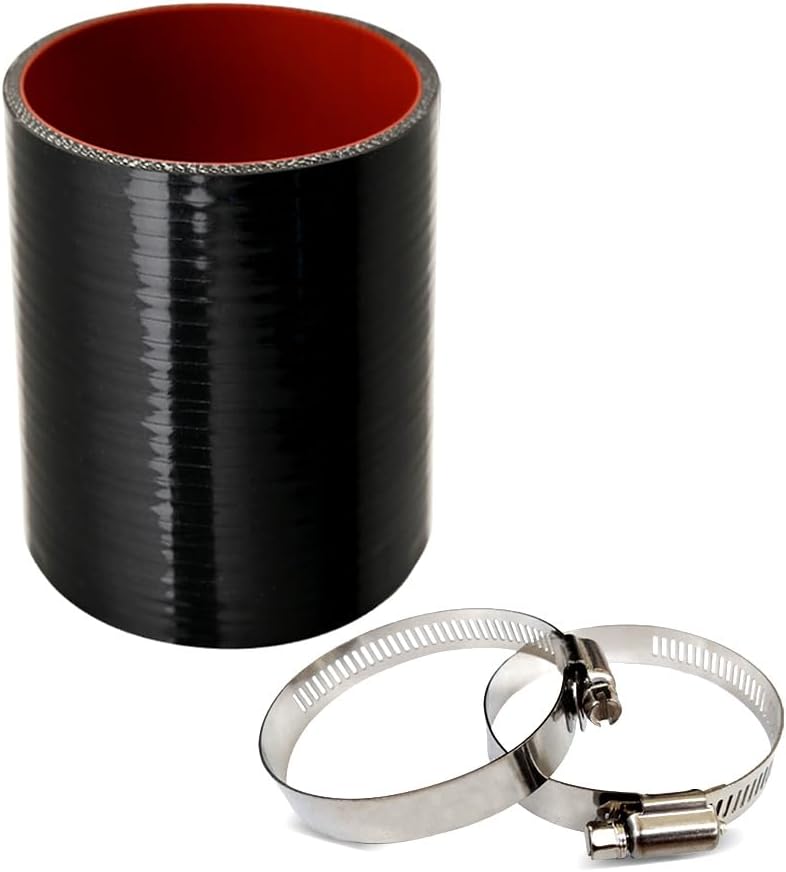 KDP 2.25" ID Straight Silicone Hose Coupler with 2 SS304 Worm Clamps, High Temp 4-Ply Reinforced 5MM Wall 3.0" Length(Qty 1) For Pipes Connecting Black - Image 1
